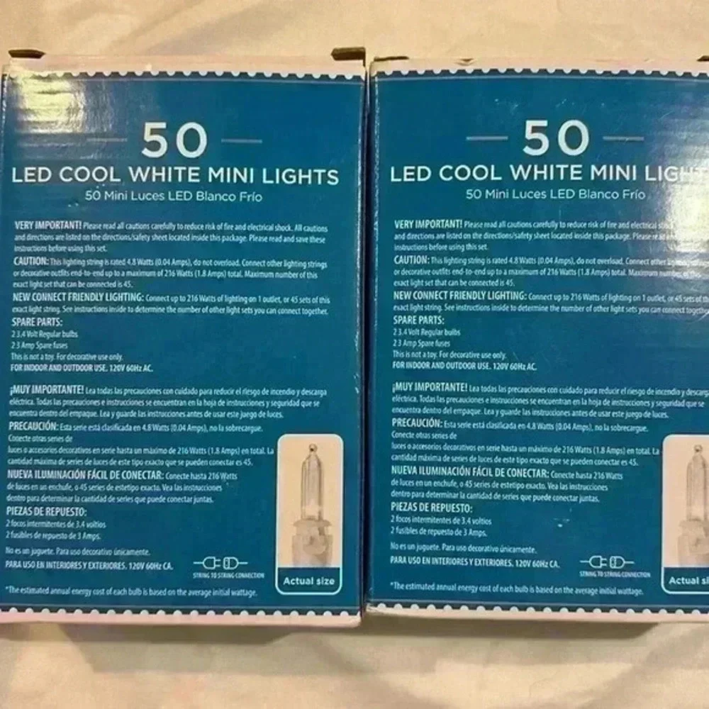 LED 50 Cool White Mini Christmas Lights 11.2'‎  Indoor Outdoor